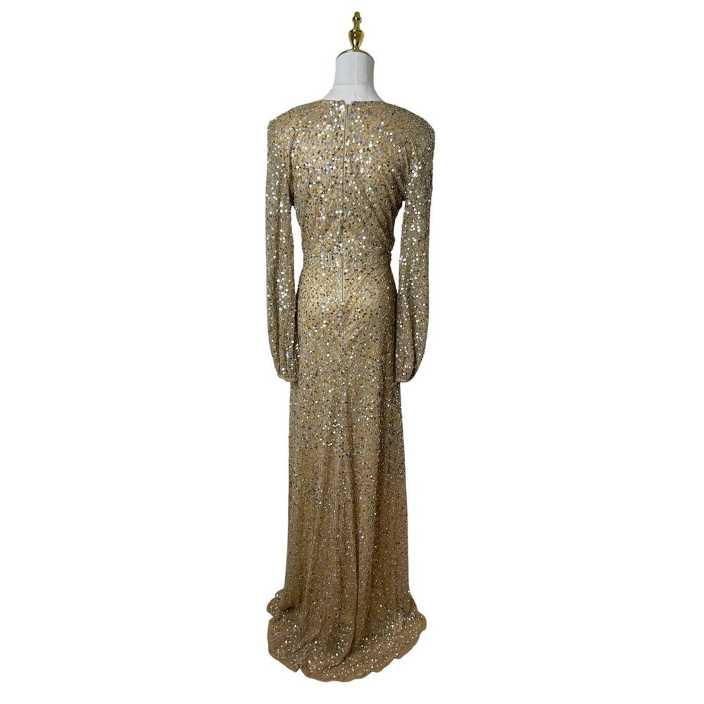 Mac Duggal 5213 Champagne Long Sleeve Sequin Gown Size 4 $498 - Picture 8 of 8